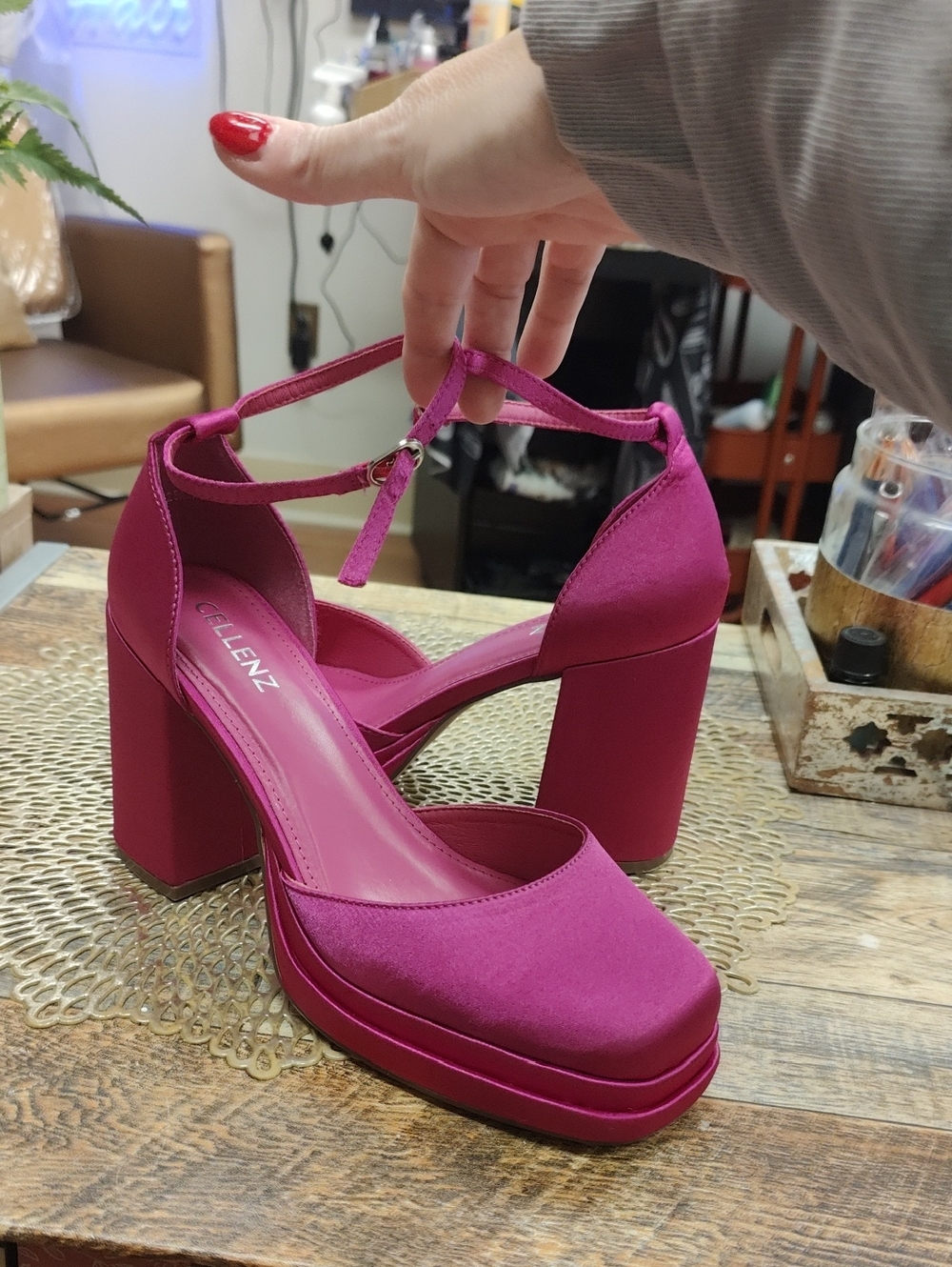 Stylish Fuchsia Platform Ankle-Strap Block Heels